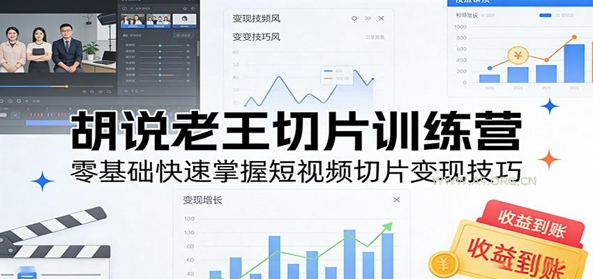 胡说老王切片训练营，零基础快速掌握短视频切片变现技巧-小红泡
