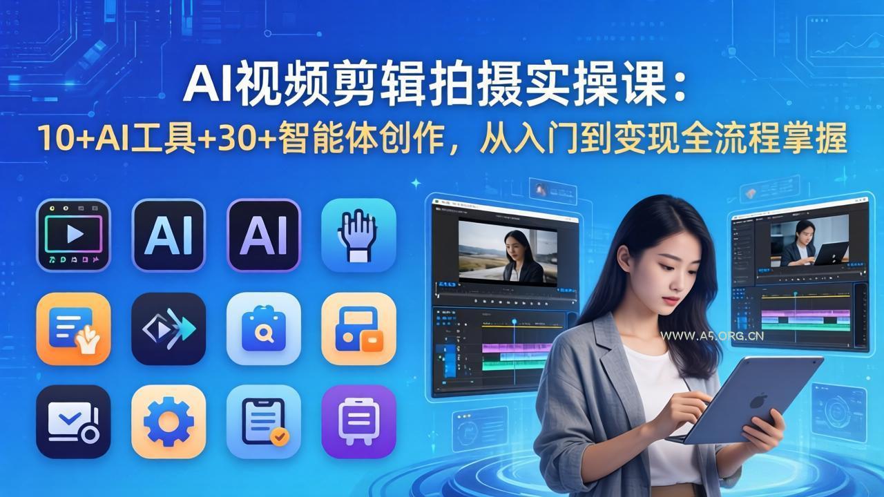 AI 视频剪辑拍摄实操课:10+AI工具+30+智能体创作,从入门到变现全流程掌握-小红泡