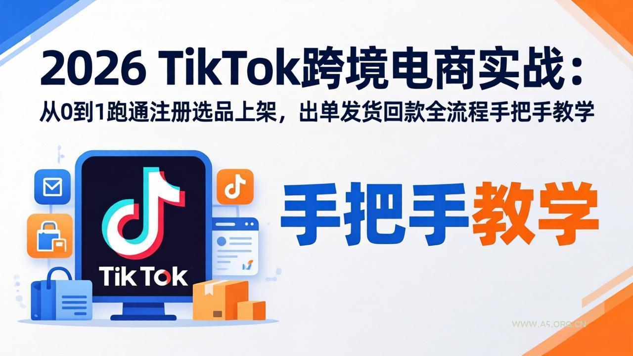 2026TikTok跨境电商实战:从0到1跑通注册选品上架,出单发货回款全流程手把手教学-小红泡