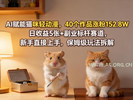 AI赋能猫咪轻动漫,40个作品涨粉152.8W,日收益5张+副业标杆赛道,新手直接上手,保姆级玩法拆解-小红泡