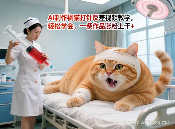 AI制作橘猫打针反差视频教学，轻松学会，一条作品涨粉上千+-小红泡