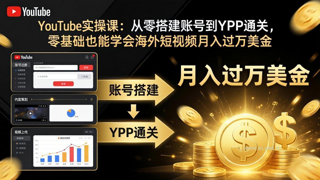 YouTube实操课:从零搭建账号到YPP通关,零基础也能学会海外短视频月入过万美金-小红泡