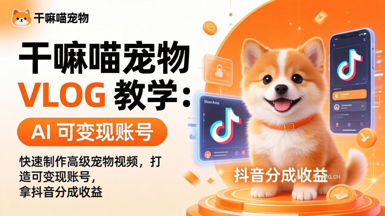 干嘛喵宠物 VLOG 教学：AI 快速制作高级宠物视频，打造可变现账号，拿抖音分成收益-小红泡