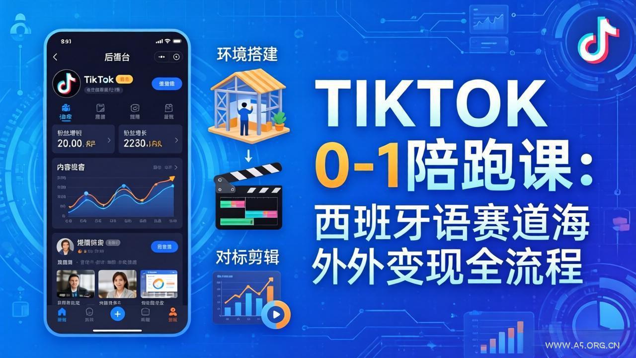 TIKTOK 0-1 陪跑课：从环境搭建到刷对标剪辑，西班牙语赛道海外变现全流程-小红泡