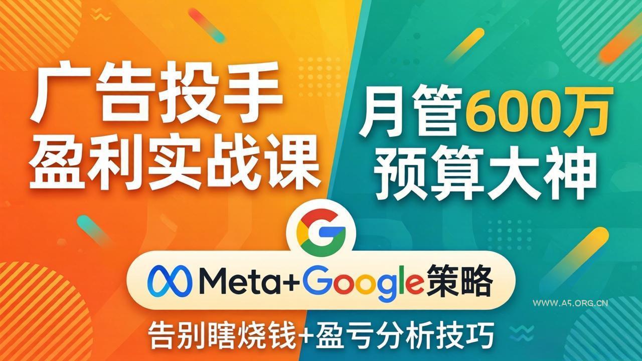 广告投手盈利实战课：月管600万预算大神，带你告别瞎烧钱，Meta+Google策略+盈亏分析-小红泡