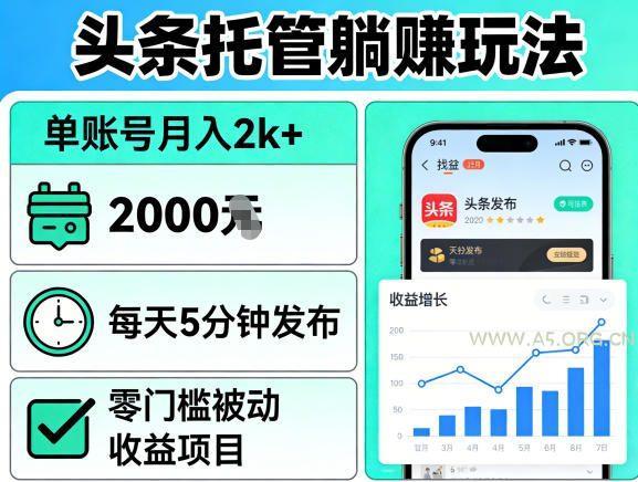 头条托管躺賺玩法，单账号月入2k+，每天5分钟发布即可，零门槛被动收益项目【揭秘】-小红泡