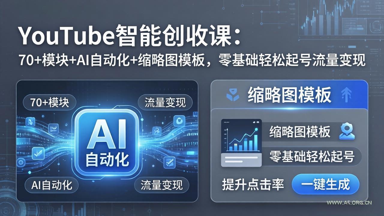 YouTube智能创收课：70+模块+AI自动化+缩略图模板，零基础轻松起号流量变现-小红泡