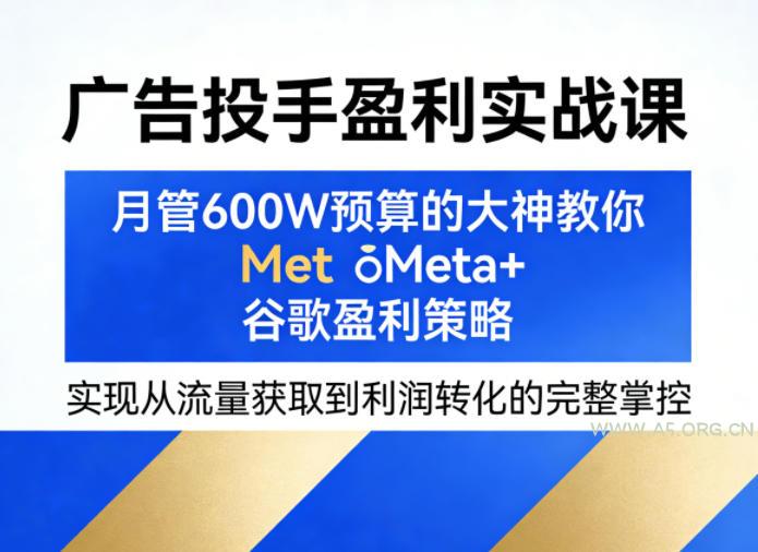 广告投手盈利实战课，月管600W预算的大神教你Meta+谷歌盈利策略，实现从流量获取到利润转化的完整掌控-小红泡