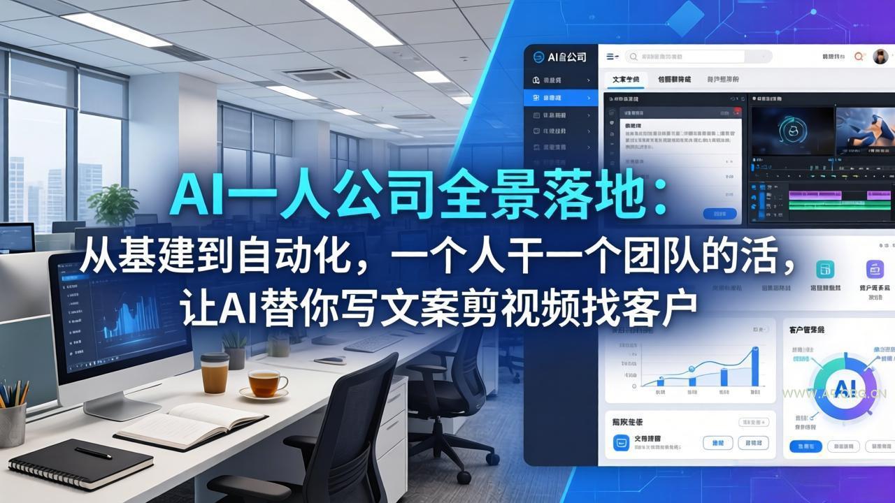 AI一人公司全景落地：从基建到自动化，一个人干一个团队的活，让AI替你写文案剪视频找客户-小红泡