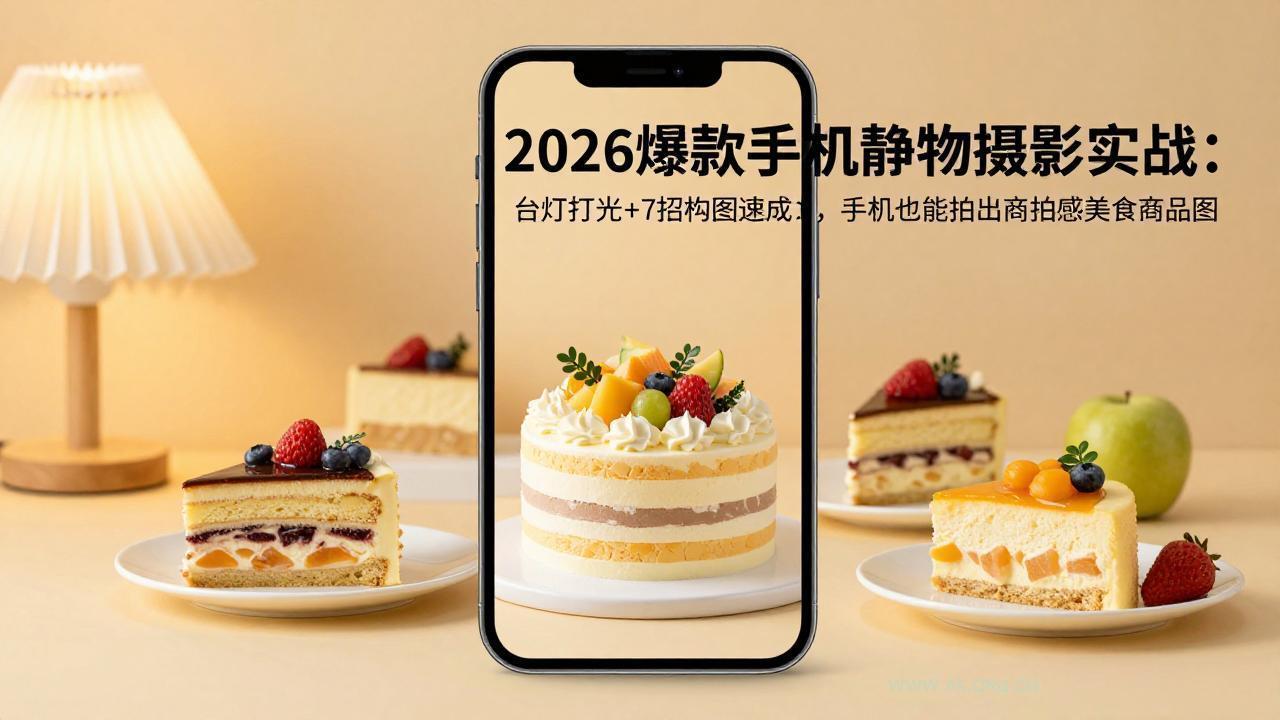 2026爆款手机静物摄影实战:台灯打光+7招构图速成,手机也能拍出商拍感美食商品图-小红泡