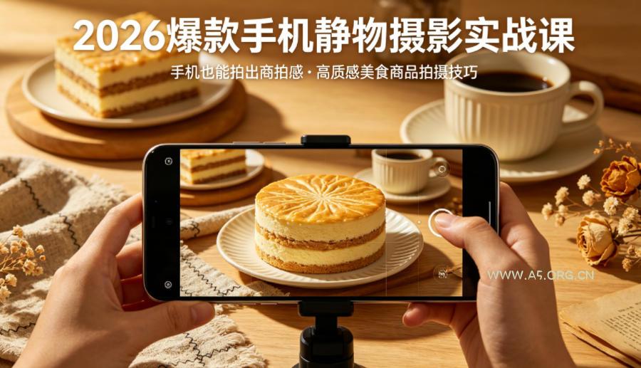 2026爆款手机静物摄影实战课，手机也能拍出商拍感，学会拍出高质感美食商品-小红泡