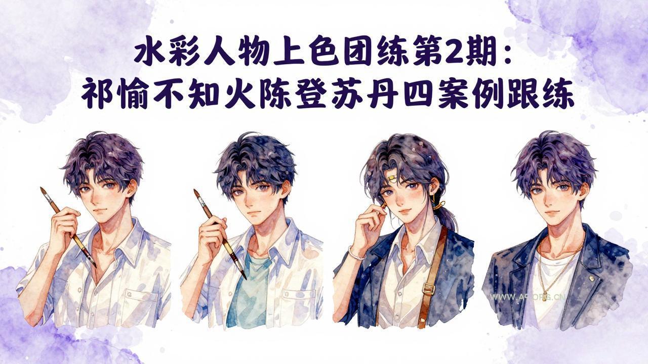 水彩人物上色团练第2期:祁煜不知火陈登苏丹四案例跟练,手把手提升绘画能力-小红泡