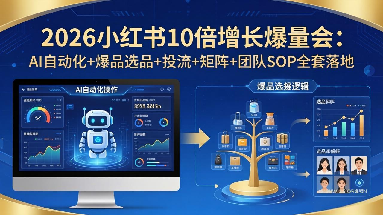 2026小红书10倍增长爆量会:AI自动化+爆品选品+投流+矩阵+团队SOP全套落地-小红泡