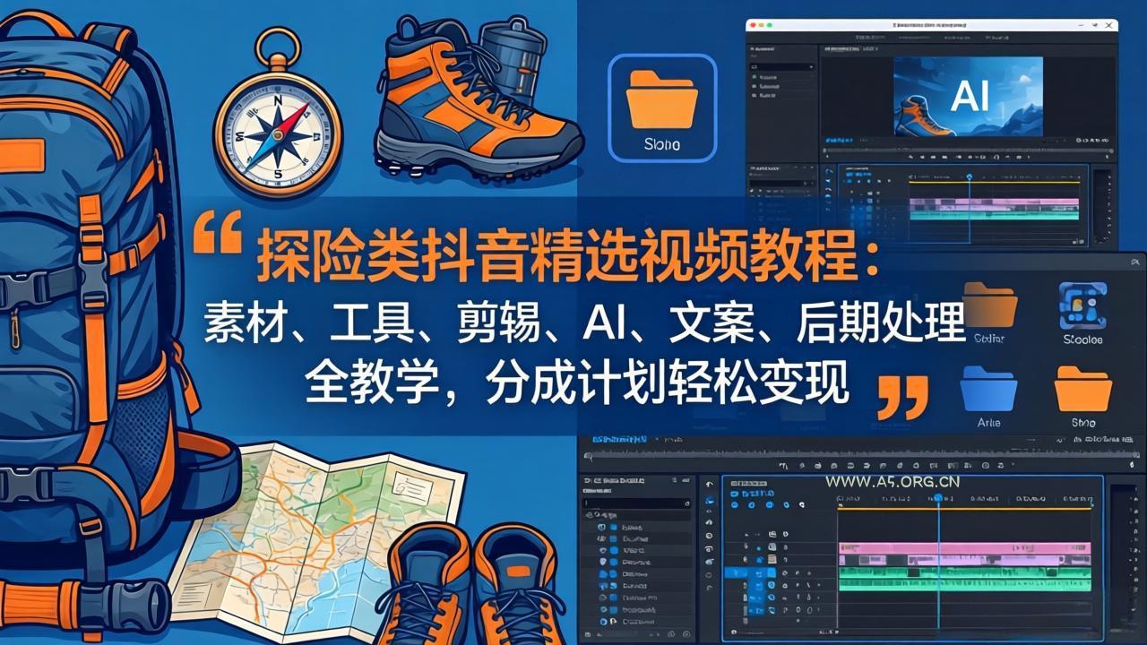 探险类抖音精选视频教程：素材、工具、剪辑、AI、文案、后期处理全教学，分成计划轻松变现-小红泡
