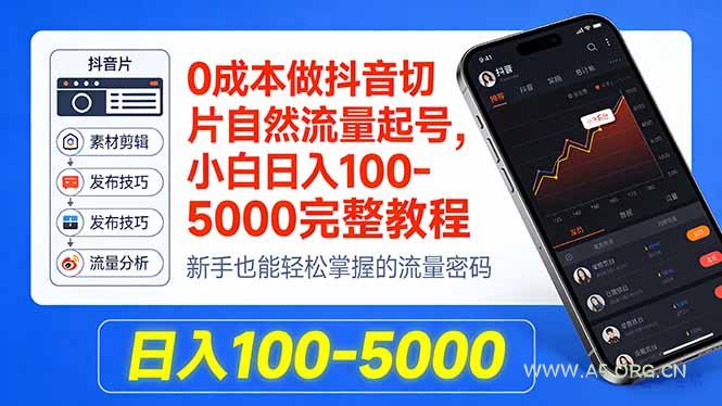 0成本做抖音切片自然流量起号，小白日入100-5000完整教程-小红泡