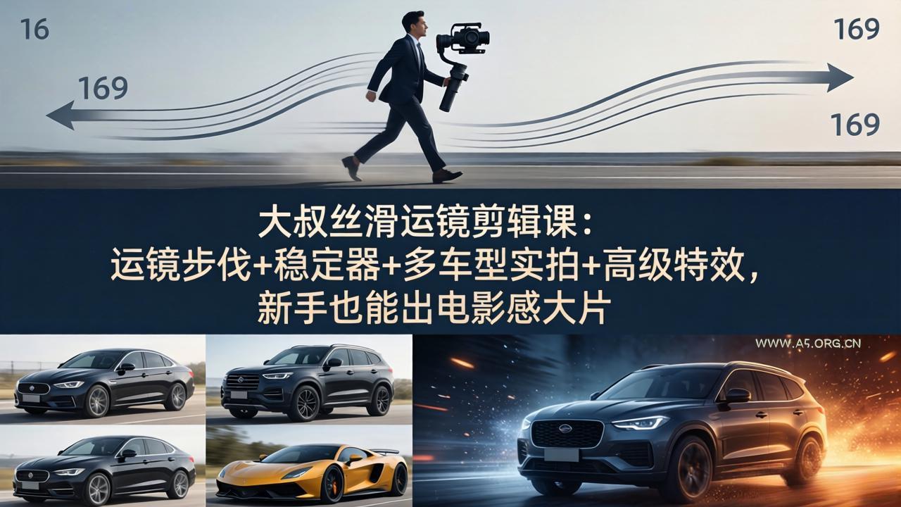 大叔丝滑运镜剪辑课:运镜步伐+稳定器+多车型实拍+高级特效,新手也能出电影感大片-小红泡