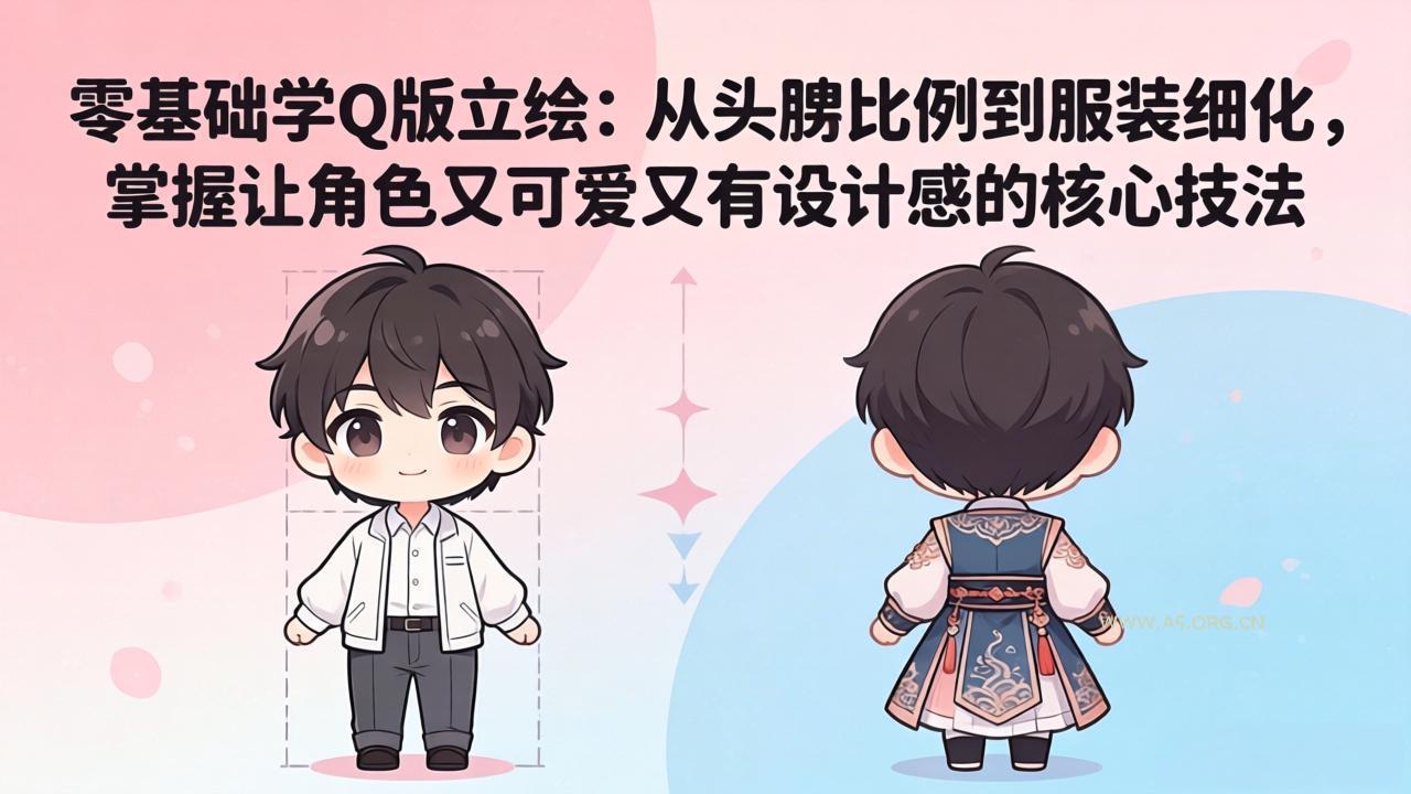 零基础学Q版立绘:从头身比例到服装细化,掌握让角色又可爱又有设计感的核心技法-小红泡
