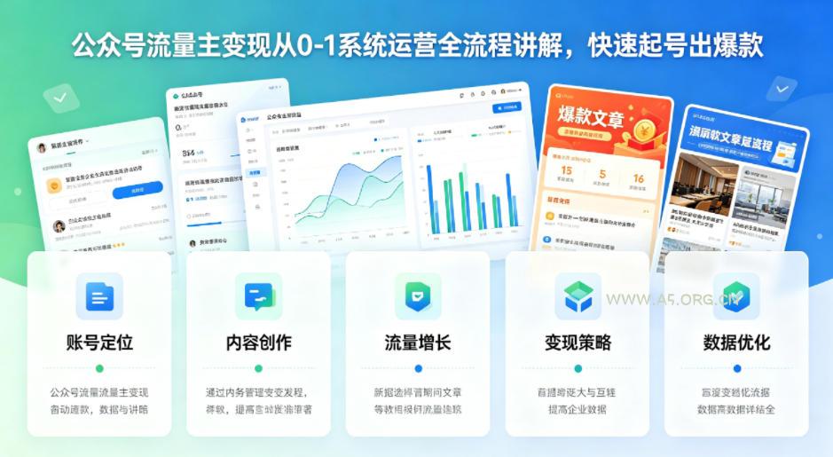 公众号流量主变现从0-1系统运营全流程讲解,快速起号出爆款-小红泡