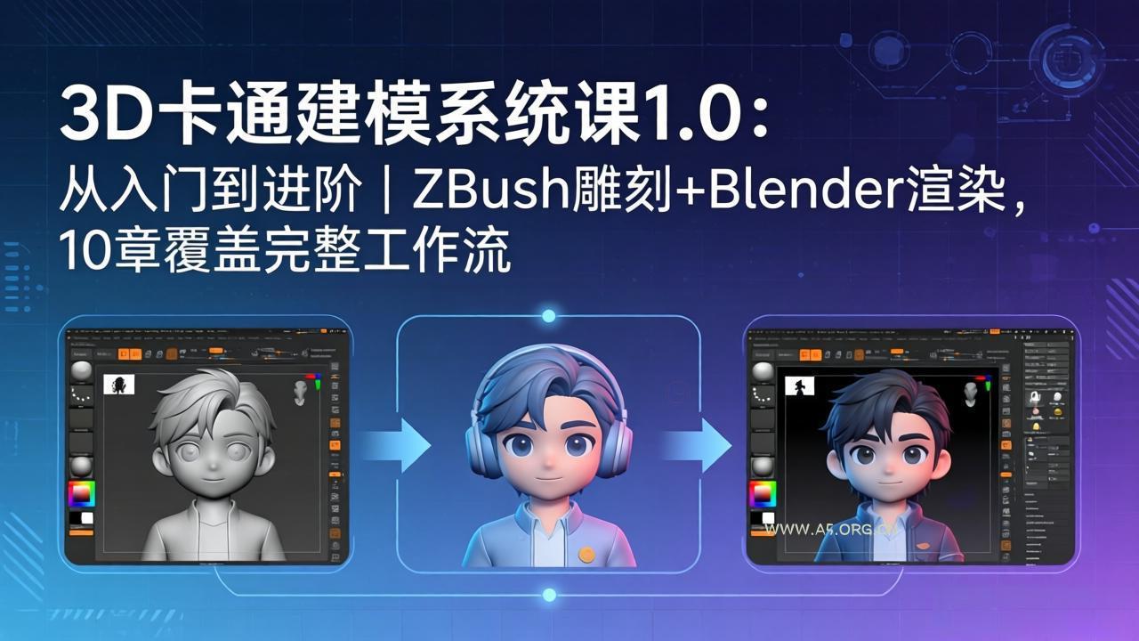 3D卡通建模系统课1.0:从入门到进阶|ZBrush雕刻+Blender渲染,10章覆盖完整工作流-小红泡