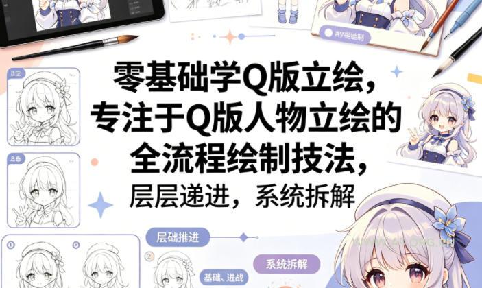 零基础学Q版立绘,专注于Q版人物立绘的全流程绘制技法,层层递进,系统拆解-小红泡