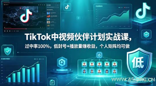 TikTok中视频伙伴计划实战课，过中率100%，低封号+播放量賺收益，个人矩阵均可做-小红泡
