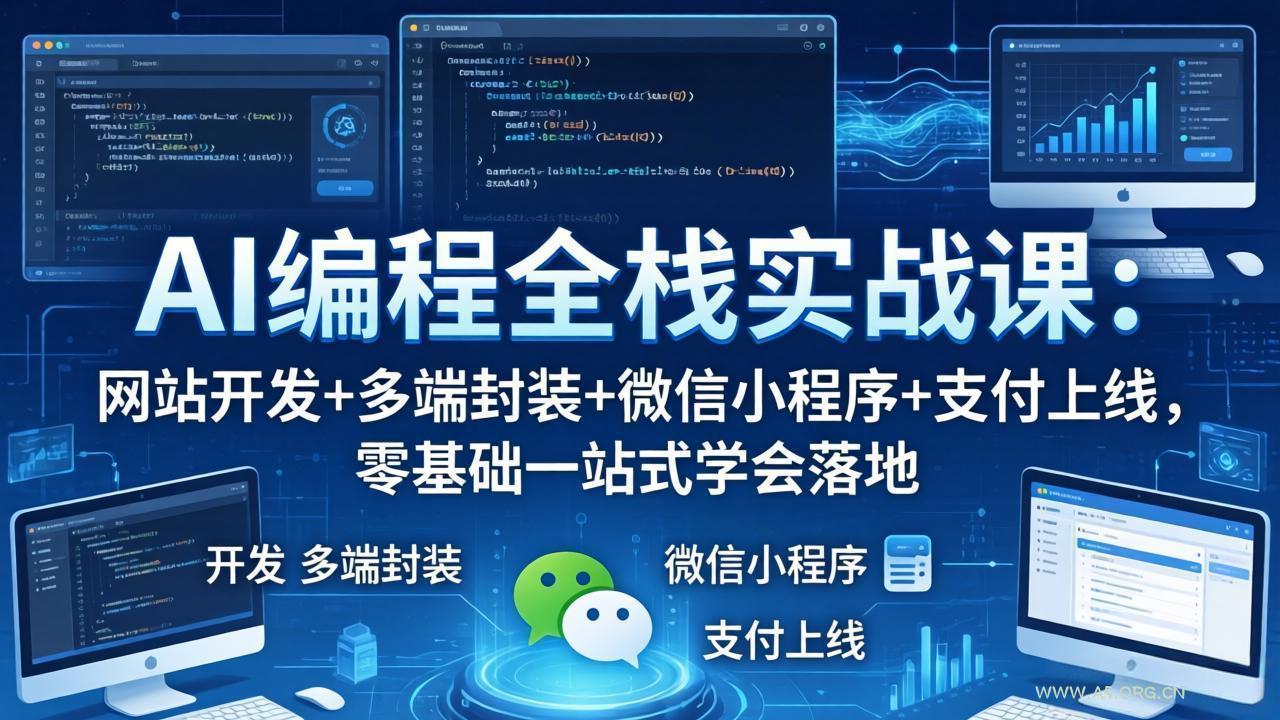 AI编程全栈实战课:网站开发+多端封装+微信小程序+支付上线,零基础一站式学会落地-小红泡