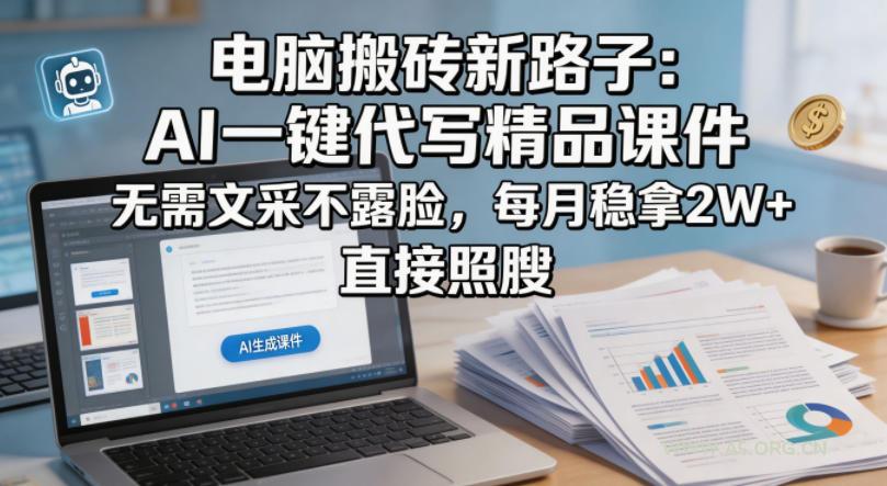电脑搬砖新路子:AI一键代写精品课件,无需文采不露脸,每月稳拿2W+,直接照搬-小红泡