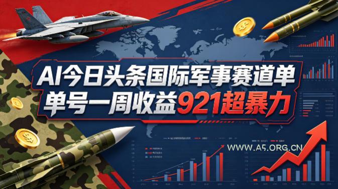 AI今日头条国际军事赛道，单号一周收益921，超暴力-小红泡