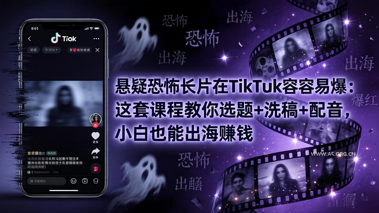 悬疑恐怖长片在TikTok最容易爆:这套课程教你选题+洗稿+配音,小白也能出海赚钱-小红泡