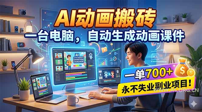 AI动画搬砖，一台电脑，自动生成动画课件，一单800+  永不失业副业项目！-小红泡