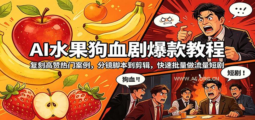 AI水果狗血剧爆款教程:复刻高赞热门案例,分镜脚本到剪辑,快速批量做流量短剧-小红泡