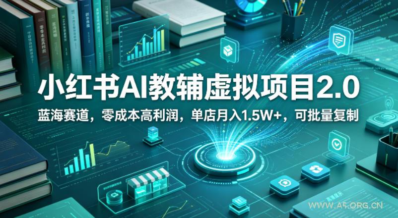 小红书AI教辅虚拟项目2.0,蓝海赛道,零成本高利润,单店月入1.5W+,可批量复制-小红泡