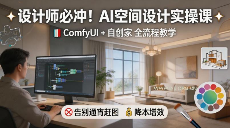 设计师必冲!AI空间设计实操课,ComfyUI+自创家全教学,告别通宵赶图,降本增效-小红泡