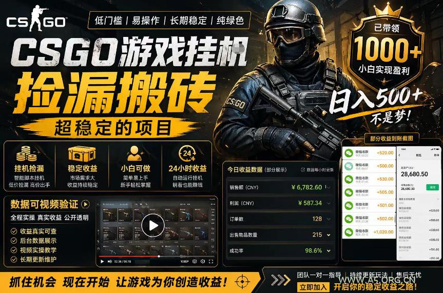 CSGO游戏搬砖,全自动挂G,不需要玩游戏,手机操作日入300+,解放双手【揭秘】-小红泡