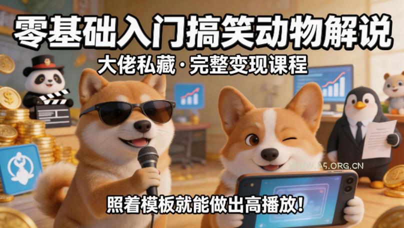零基础入门搞笑动物解说，大佬私藏完整变现课程，照着模板就能做出高播放-小红泡