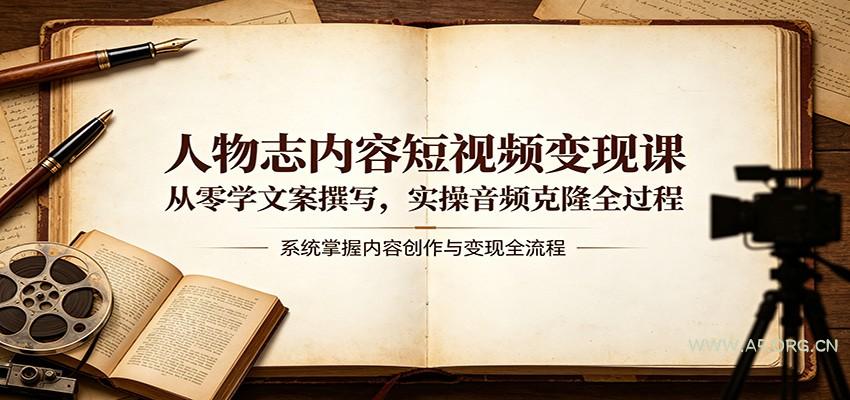 人物志内容短视频变现课：从零学文案撰写，实操音频克隆全过程-小红泡