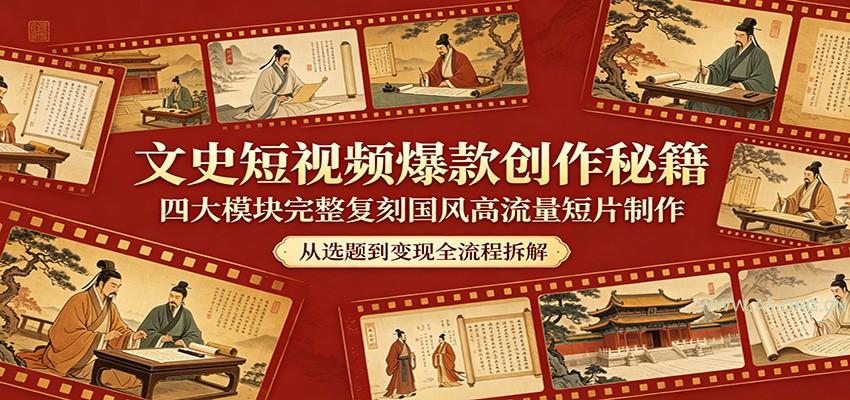 文史短视频爆款创作秘籍:四大模块完整复刻国风高流量短片制作-小红泡