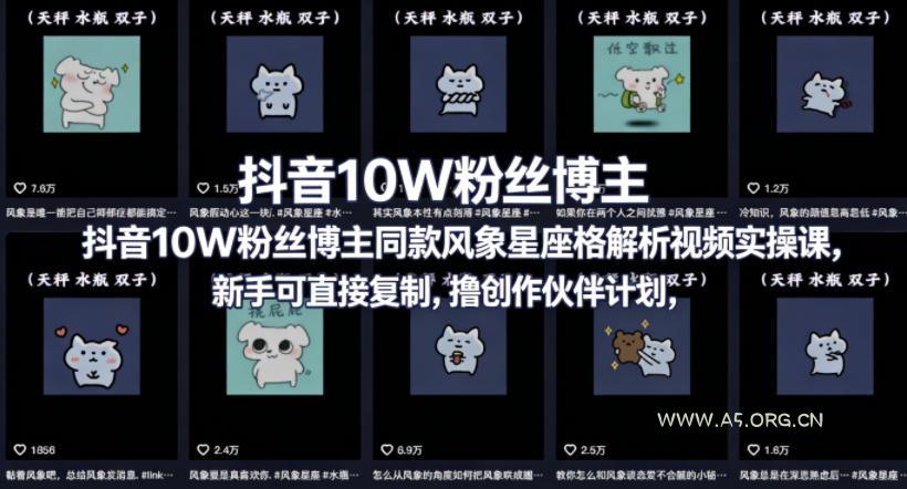抖音10W粉丝博主同款星座性格解析视频实操课，新手可直接复制，撸创作伙伴计划，分成计划等-小红泡