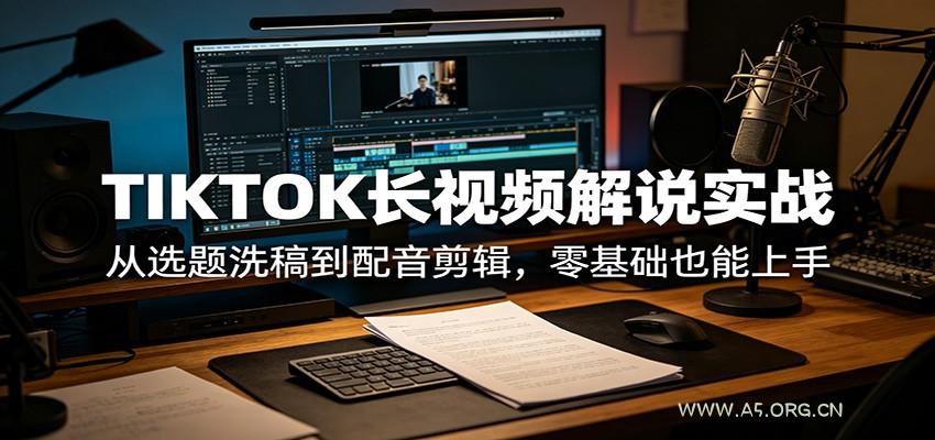 TIKTOK长视频解说实战:从选题洗稿到配音剪辑,零基础也能上手-小红泡