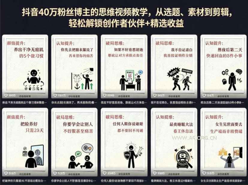 抖音40W粉丝博主的思维视频教学,从选题、素材到剪辑,轻松解锁创作者伙伴+精选收益-小红泡