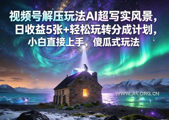 视频号解压玩法AI超写实风景，日收益5张+轻松玩转分成计划，小白直接上手，傻瓜式玩法-小红泡