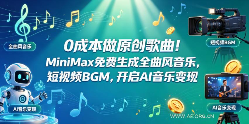 0成本做原创歌曲!MiniMax免费生成全曲风音乐,短视频BGM,开启AI音乐变现-小红泡