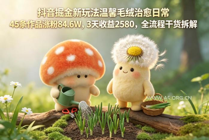 抖音掘金新玩法温馨毛绒治愈日常，45条作品涨粉84.6W，3天收益2580，全流程干货拆解-小红泡