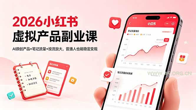 2026小红书虚拟产品副业课，AI原创产品+笔记流量+投流放大，普通人也能稳定变现-小红泡