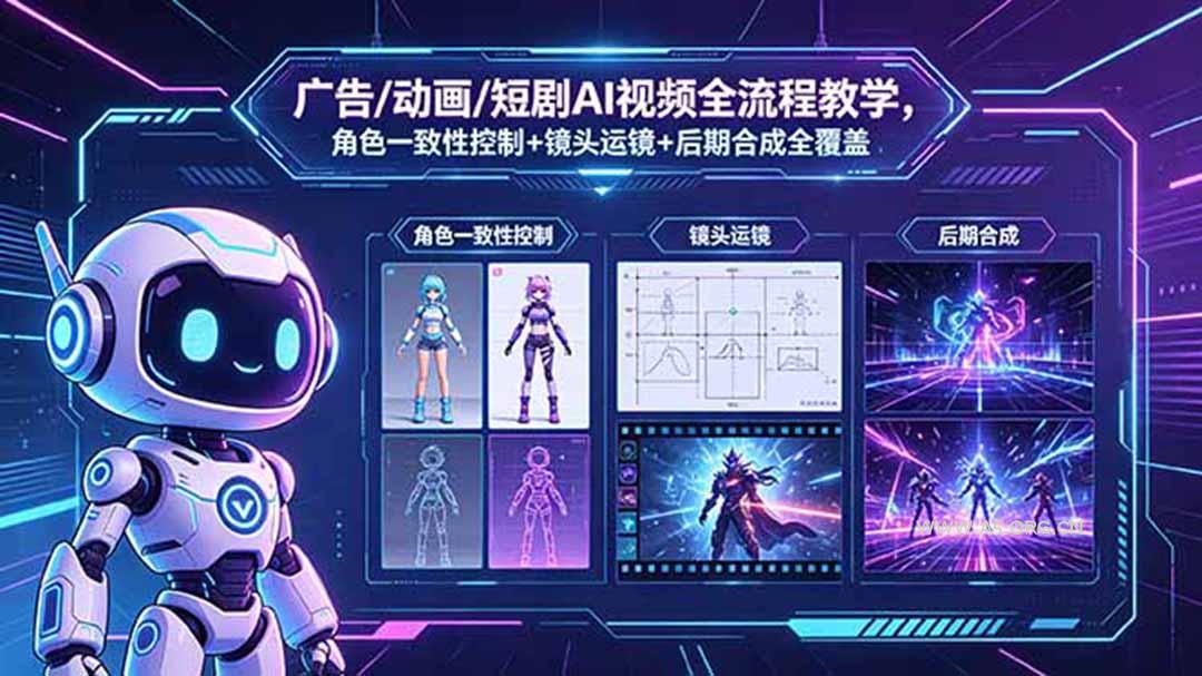 广告/动画/短剧AI视频全流程教学,角色一致性控制+镜头运镜+后期合成全覆盖-小红泡