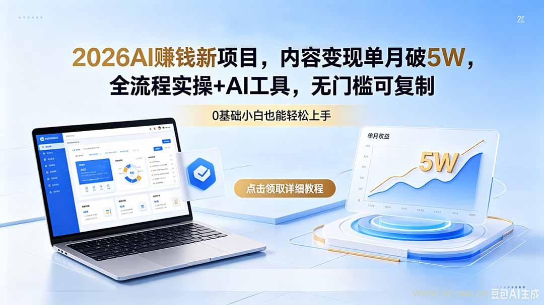 2026AI赚钱新项目，内容变现单月破5W，全流程实操+AI工具，无门槛可复制-小红泡