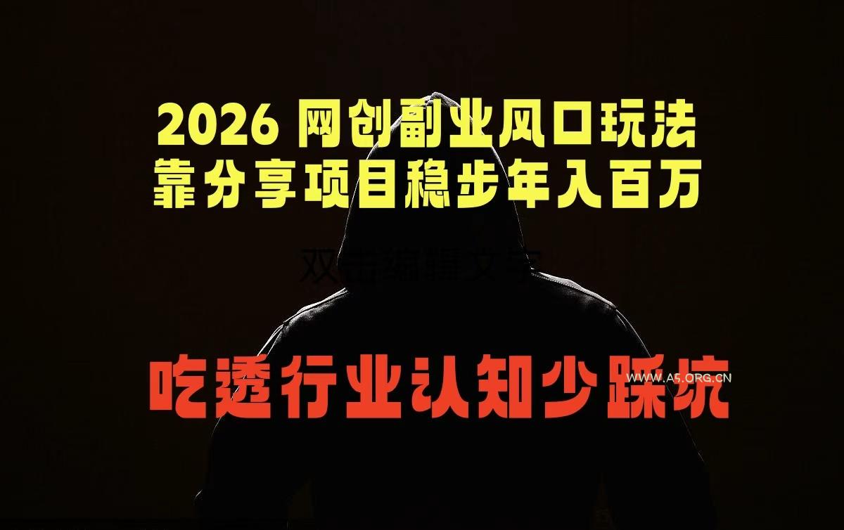 2026 网创副业风口玩法，靠分享项目稳步年入百万，吃透行业认知少踩坑-小红泡