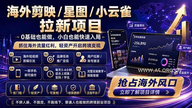海外剪映 / 星图 / 小云雀拉新项目 普通人也能上手的跨境流量变现副业-小红泡