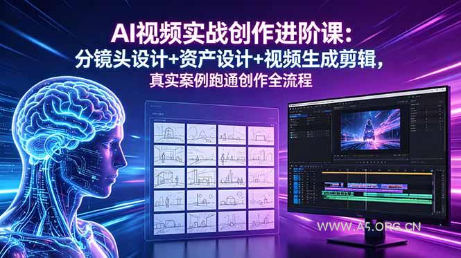 AI视频实战创作进阶课:分镜头设计+资产设计+视频生成剪辑,真实案例跑通创作全流程-小红泡