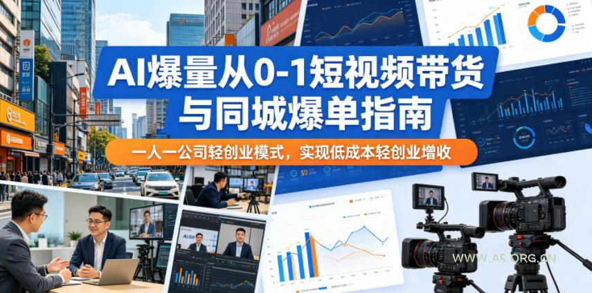 AI爆量从0-1短视频带货与同城爆单指南，一人一公司轻创业模式，实现低成本轻创业增收-小红泡